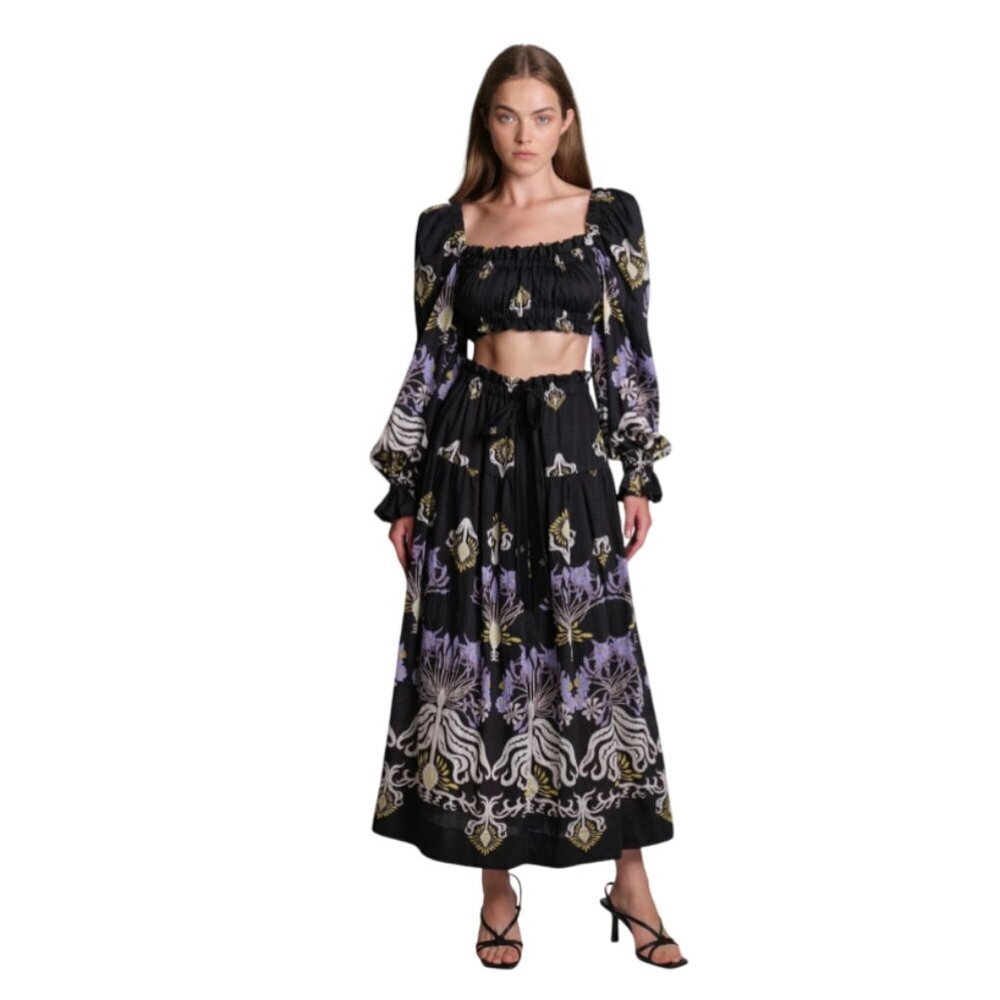 Sabina Musayev Merida Midi Skirt Womens Small Black Purple High Rise Drawstring